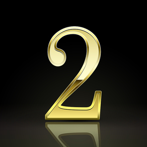 3d elegant golden number 2 isolated