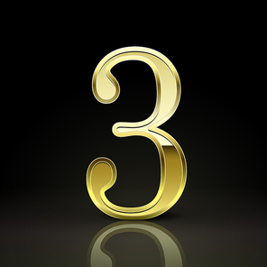 3d elegant golden number 3 isolated