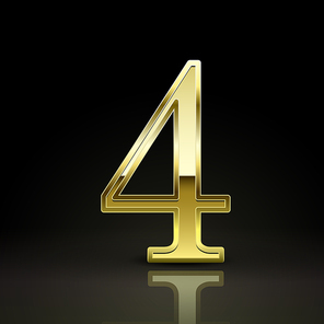 3d elegant golden number 4 isolated