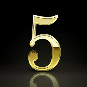 3d elegant golden number 5 isolated