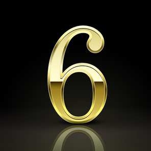 3d elegant golden number 6 isolated