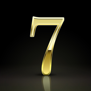 3d elegant golden number 7 isolated