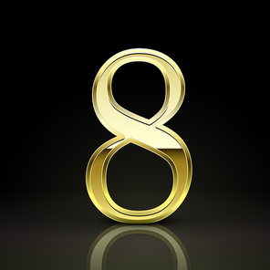 3d elegant golden number 8 isolated