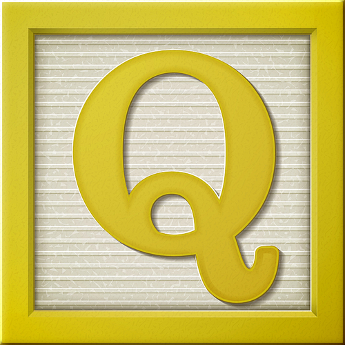 close up look at 3d yellow letter block Q