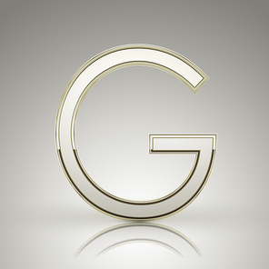 3d elegant pearl white alphabet G isolated on grey 