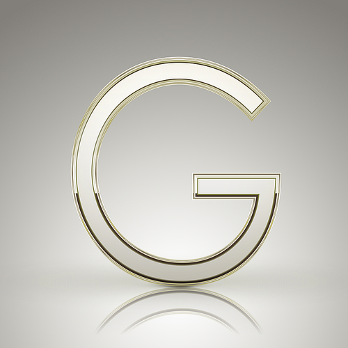 3d elegant pearl white alphabet G isolated on grey 