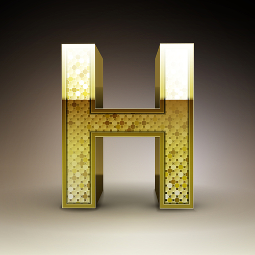 3d golden sequins letter H isolated on brown background