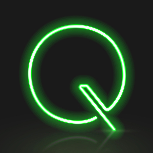 3d green neon light letter q isolated on black