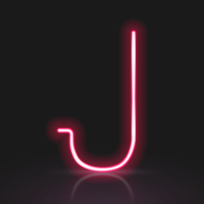 3d red neon light letter j isolated on black