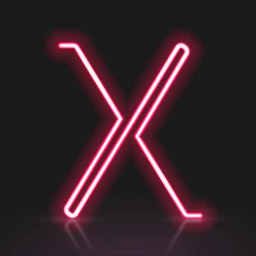 3d red neon light letter x isolated on black