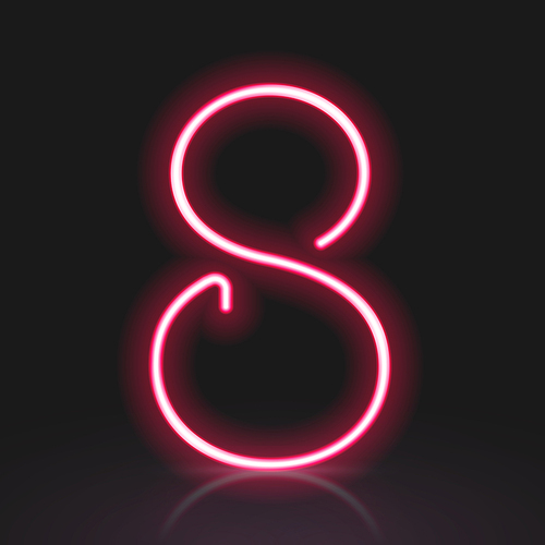 3d red neon light number 8 isolated on black