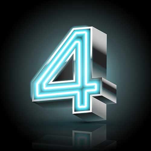 3d blue neon light number 4 isolated on black