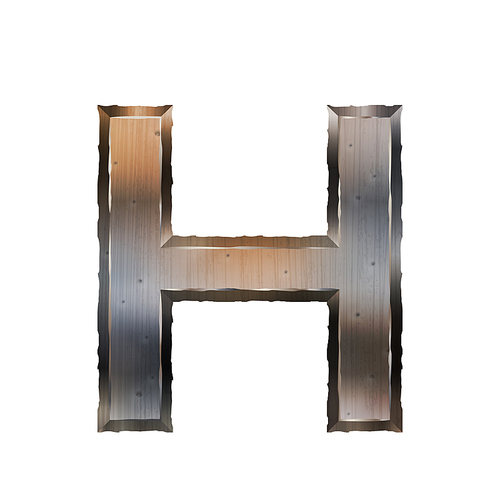 3d old grunge metal letter H isolated on white 