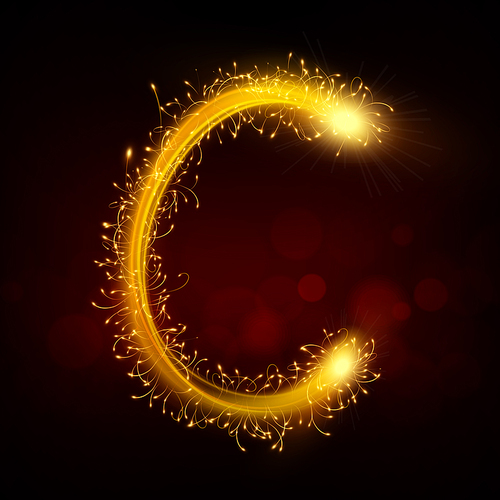 3d sparkler firework letter C isolated on black background