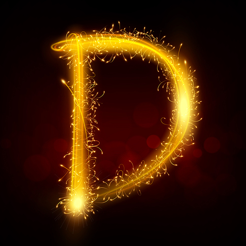 3d sparkler firework letter D isolated on black background