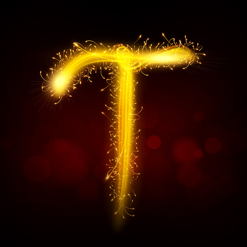 3d sparkler firework letter T isolated on black background