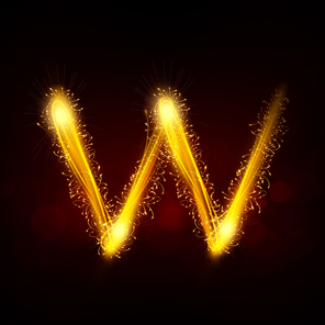 3d sparkler firework letter W isolated on black background