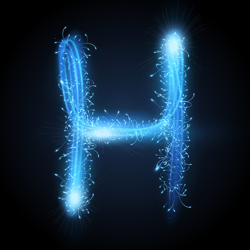 3d blue sparkler firework letter H isolated on black background