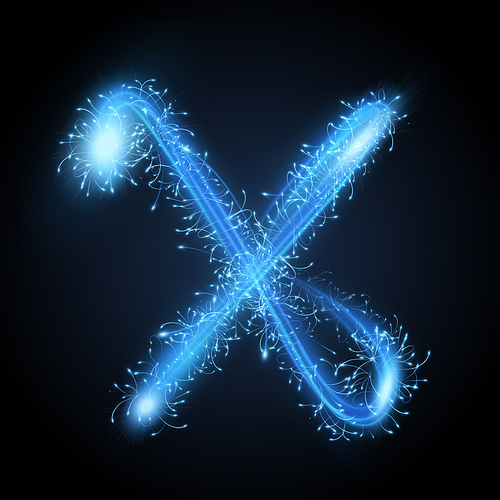3d blue sparkler firework letter X isolated on black background