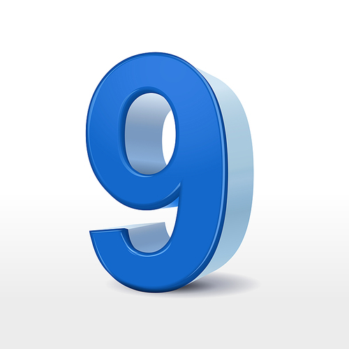 3d blue number 9 isolated on white 