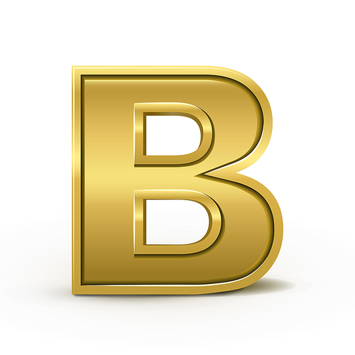 3d bright golden letter B isolated on white 