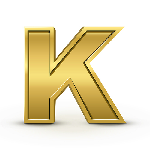 3d bright golden letter K isolated on white 