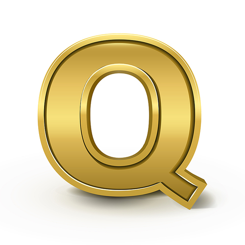 3d bright golden letter Q isolated on white 