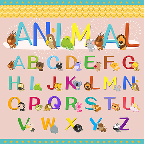 lovely animal alphabet collection set in cartoon style