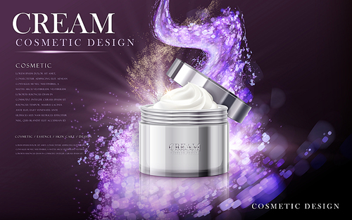 cream contained in a cosmetic jar isolated on purple background in 3d illustration
