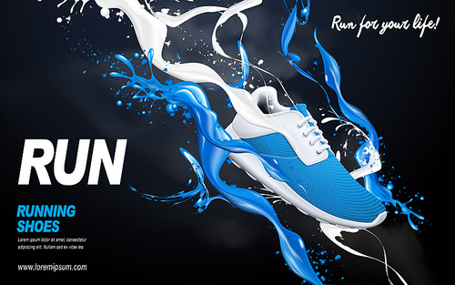 blue running shoes with special effects, 3d illustration