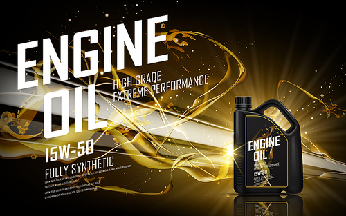 engine oil with golden beam background, 3d illustration