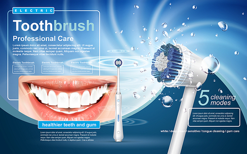 electric sonic toothbrush ad, with swirl light and beautiful teeth elements