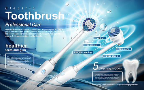 electric sonic toothbrush ad, this product includes five modes to be used