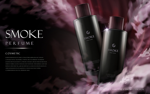 cosmetic smoke perfume contained in black bottles, 3d illustration