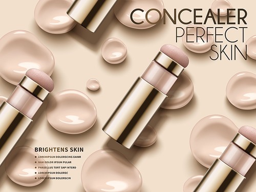 Perfect concealer ads, beautiful and glossy liquid foundation on the background, concealer stick, 3d illustration