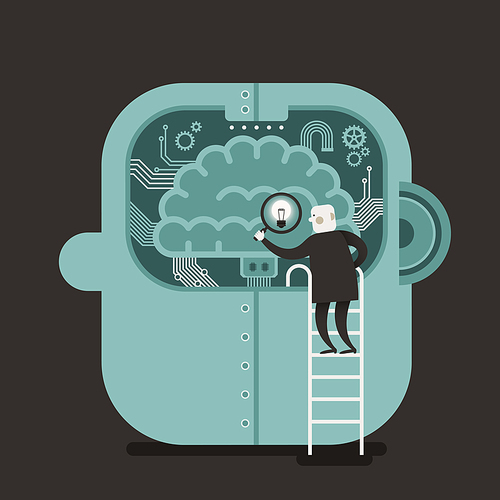 flat design vector illustration concept of brain searching