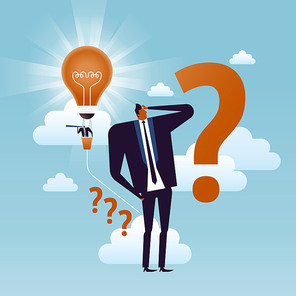 business concept illustration, suited man trying hard to come out with a best decision