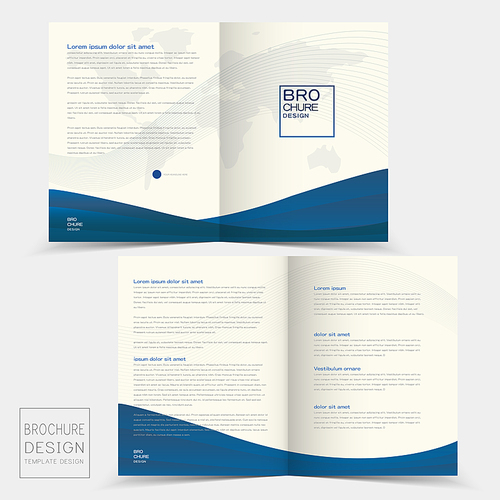 half-fold brochure design templates with dynamic wave in blue