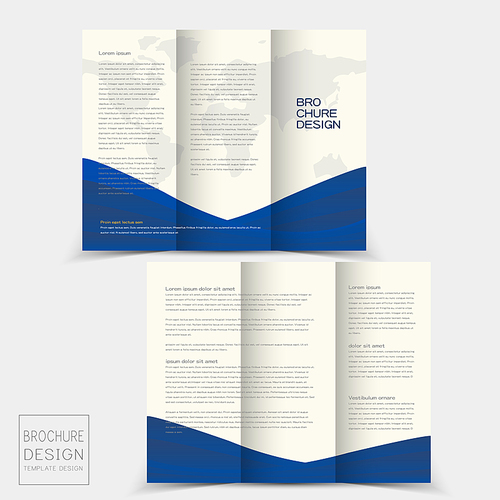 tri-fold brochure design templates with dynamic wave in blue