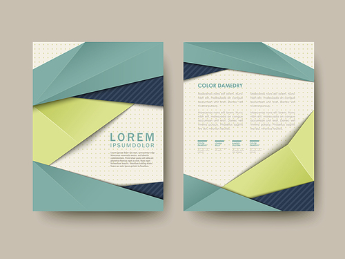 trendy brochure design with origami style elements in blue and green