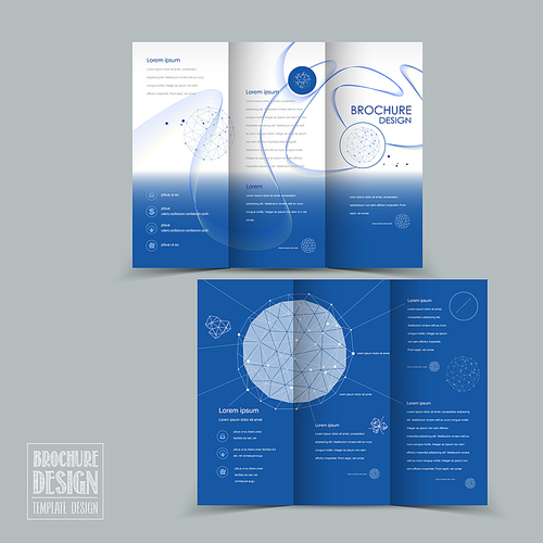 simplicity tri-fold brochure template design with geometric patterns in blue