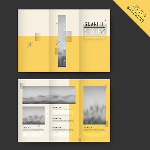 elegant tri-fold template design with blurred scenery in beige and yellow
