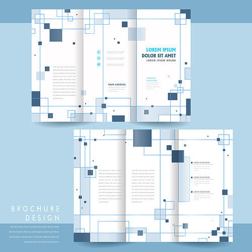 simplicity tri-fold brochure template design with squares elements