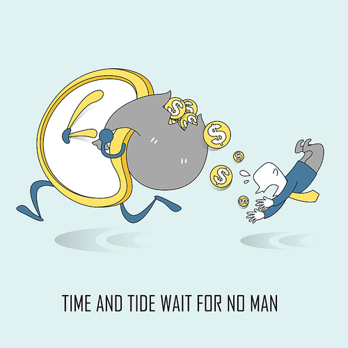 time and tide wait for no man concept in thin line style