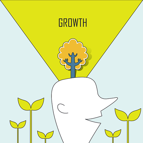 growth concept: a tree growing up from a man's head in line style