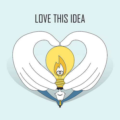 love this idea: hands holding a lighting bulb in line style