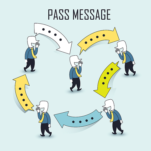 communication idea: businessman passing messages in line style