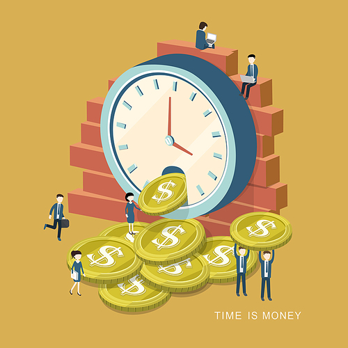 flat 3d isometric design of time is money concept
