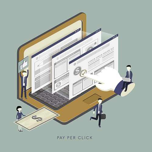 flat 3d isometric design of pay per click concept