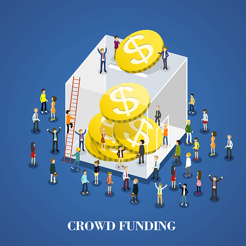 flat 3d isometric design of crowd funding